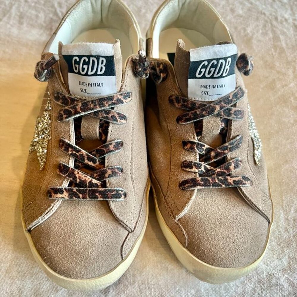 Golden Goose Deluxe Brand Superstars Taupe Suede ~ Silver Glitter Star EU 37